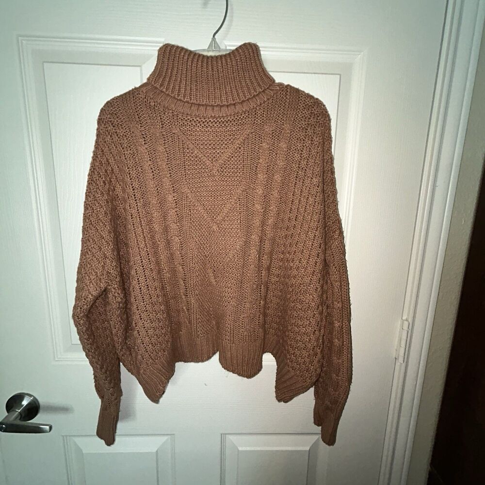 SHEIN Golden Brown Cable-Knit Turtleneck Pullover Sweater M 100% Acrylic M203